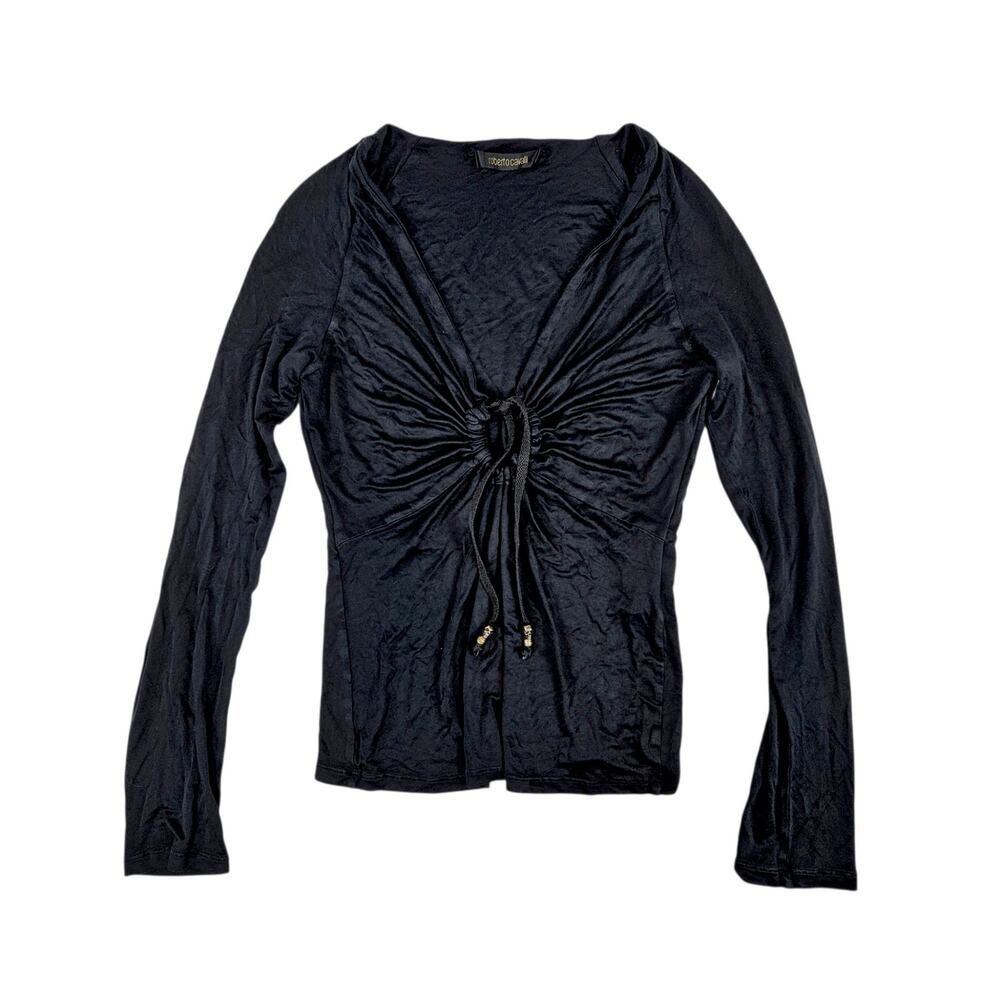 Vintage Roberto Cavalli Top Key-Hole Black Long Sleeve Y2K - Small